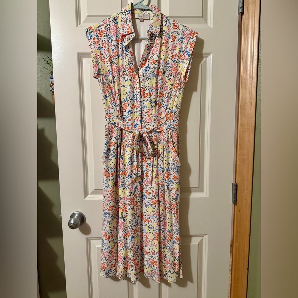 LOFT Multicolor Floral Midi Dress